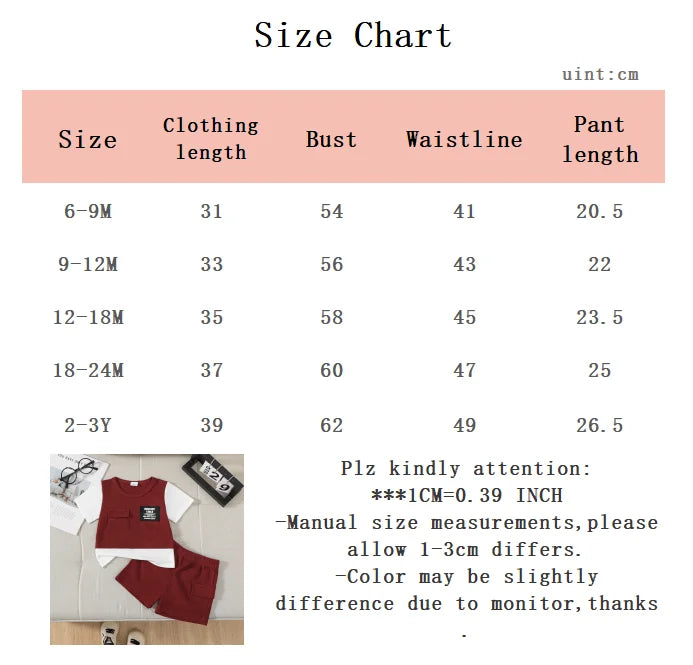 Boys' Sports Style Set, Color Blocked Short sleeved+Shorts Two-piece set, 0-3 Year old Toddler and Baby boy Summer fashion set