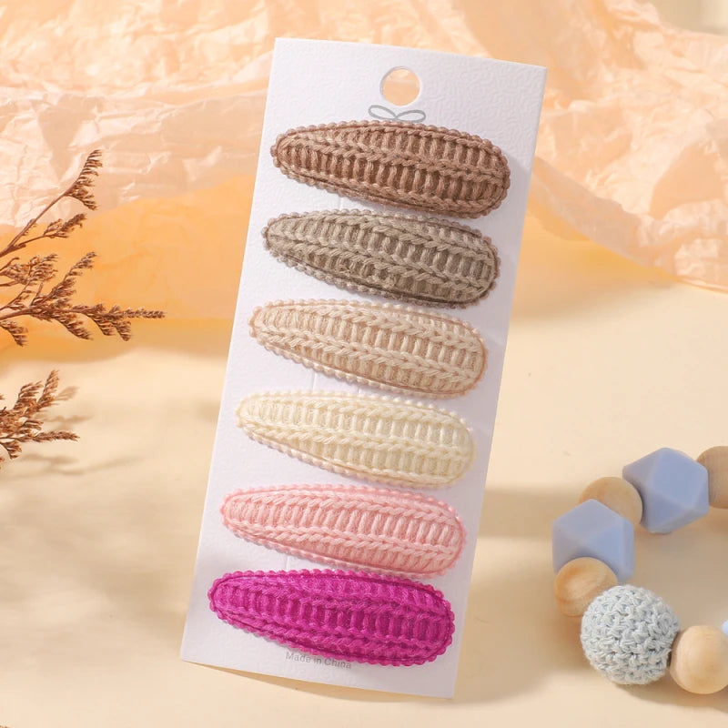 Hair Clips Set 6Pcs Cotton Fabric Plaid Alloy Hairpins For Kids Girls Toddlers Baby