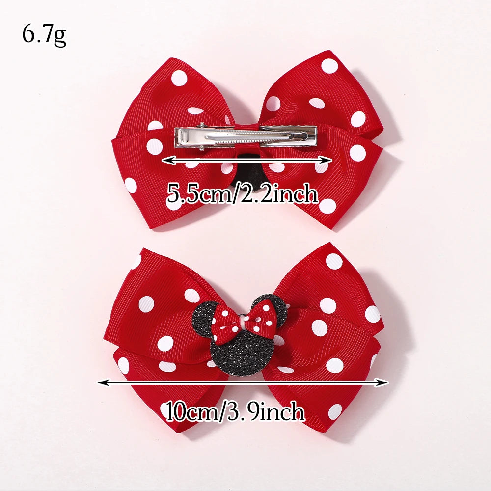 2Pcs/lot 3.9inch big bows hair bangs clip for little girls cartoon party headdress sweet polka dot bow hair clip set