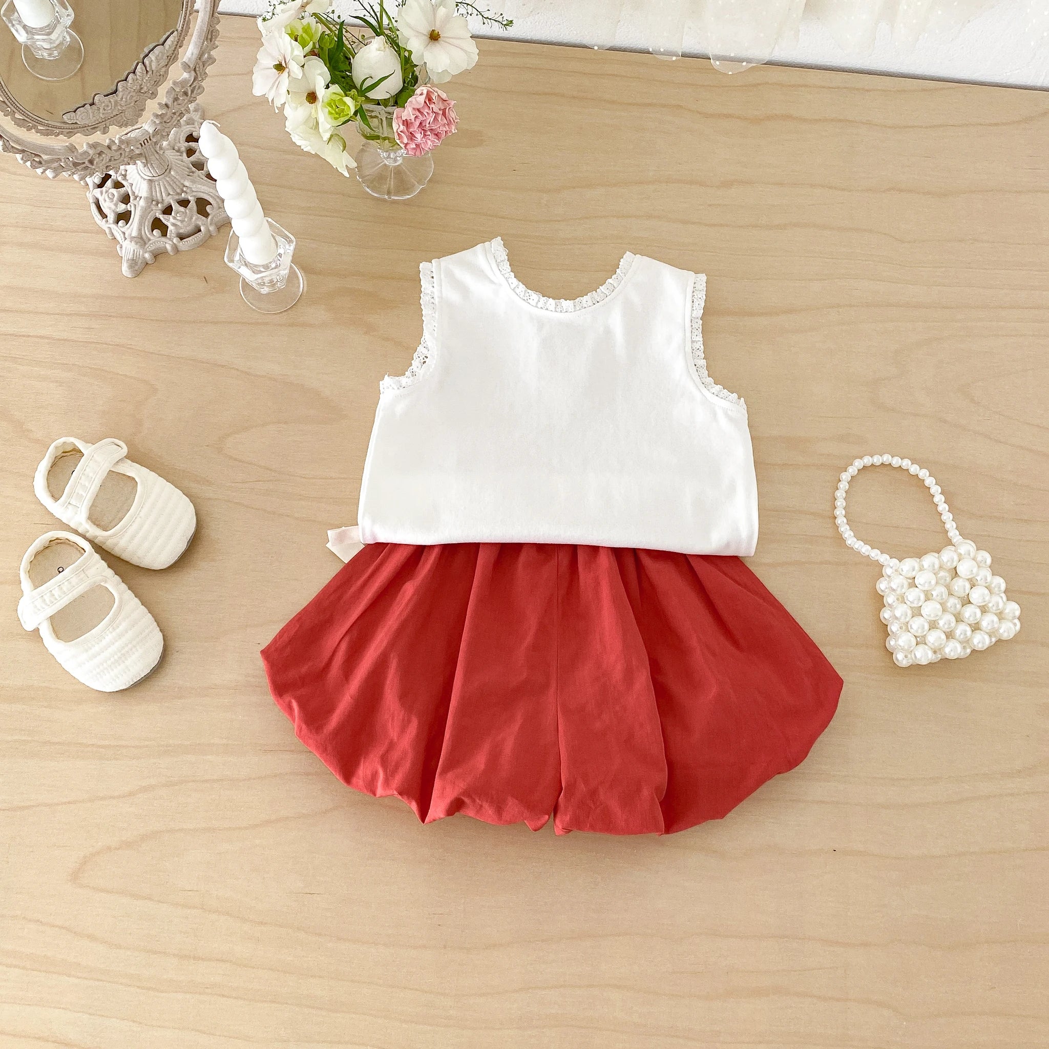 Summer Two-Piece Set for Baby Girls: Strawberry-Themed Vest and T-Shirt with Blooming Flower Pants, Stylish and Trendy