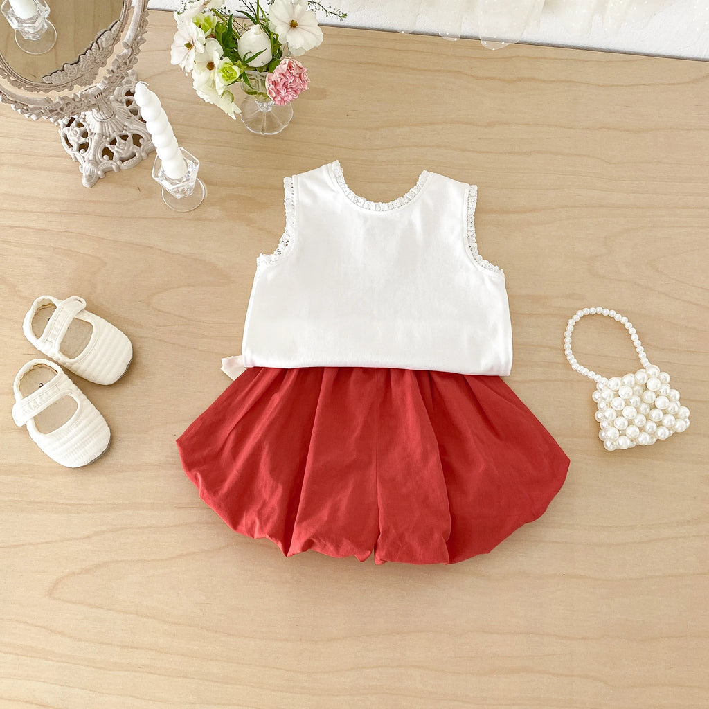 Summer Two-Piece Set for Baby Girls: Strawberry-Themed Vest and T-Shirt with Blooming Flower Pants, Stylish and Trendy