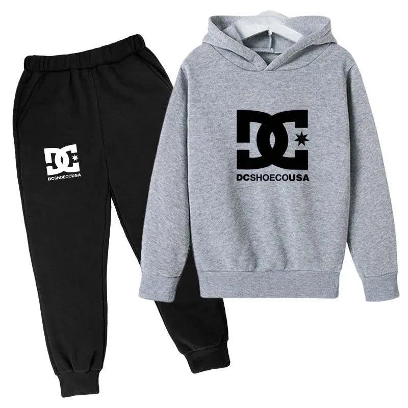 Kids Spring Autumn Casual Simple Print 2pcs Hoodie+Pants Tracksuits Trend Outfits Clothes Sets for 2-13 Years Boys and Girls