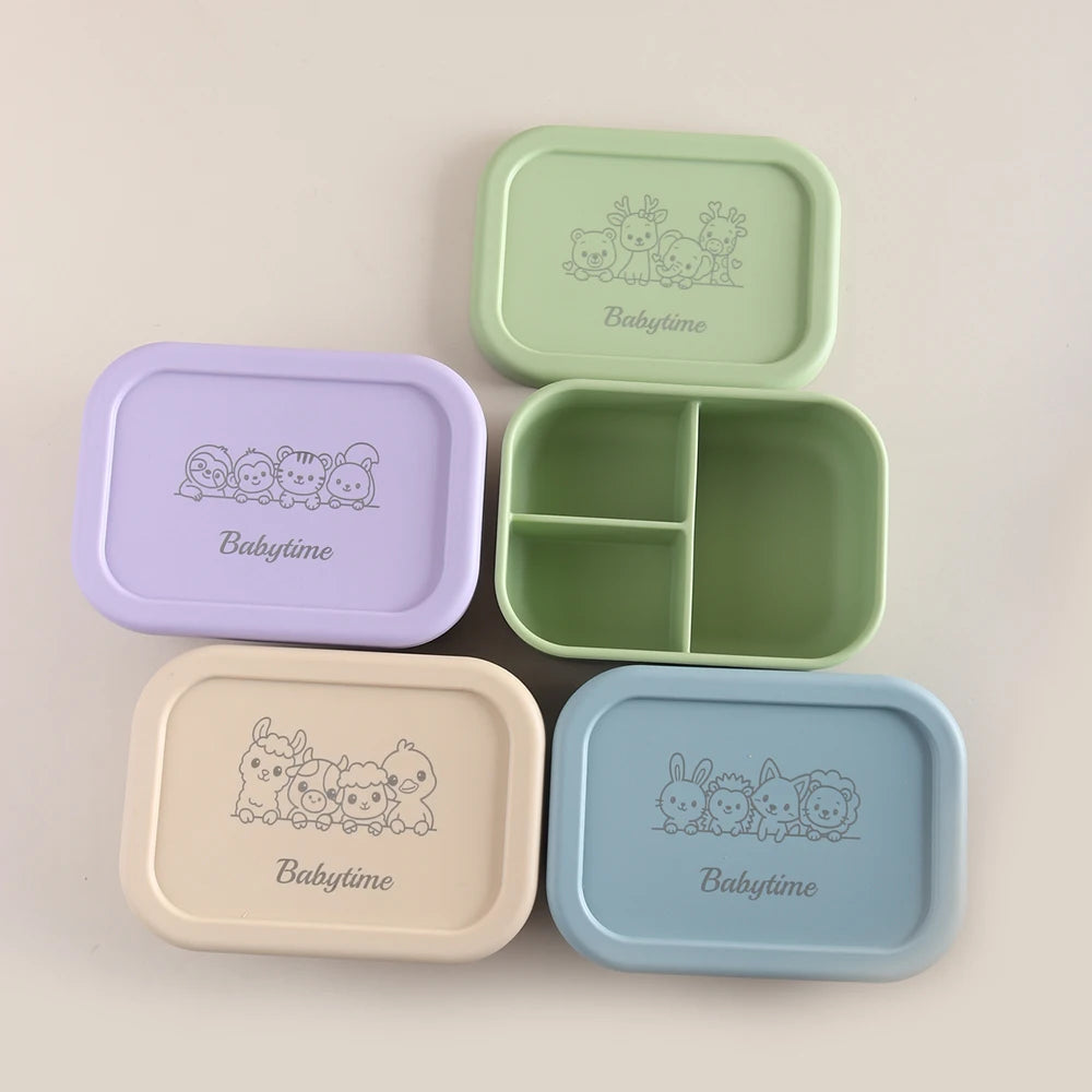 750ml Custom Name Animal Bento Box | Adorable 3-Section Silicone Lunch Box for Boys & Girls | Eco-Friendly & Leak-Proof