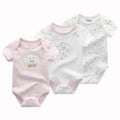 3-Piece Cartoon Baby Girl Bodysuits Cute Bebe Short Sleeves Onesies 100%Cotton Summer Infant Clothes