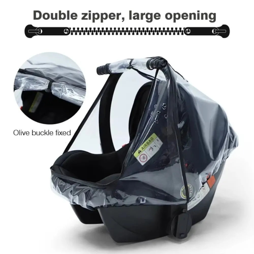Transparent EVA Baby Safety Seat Rain Cover Double Zipper Windproof Newborn Basket Rain Cover Full Coverage Waterproof