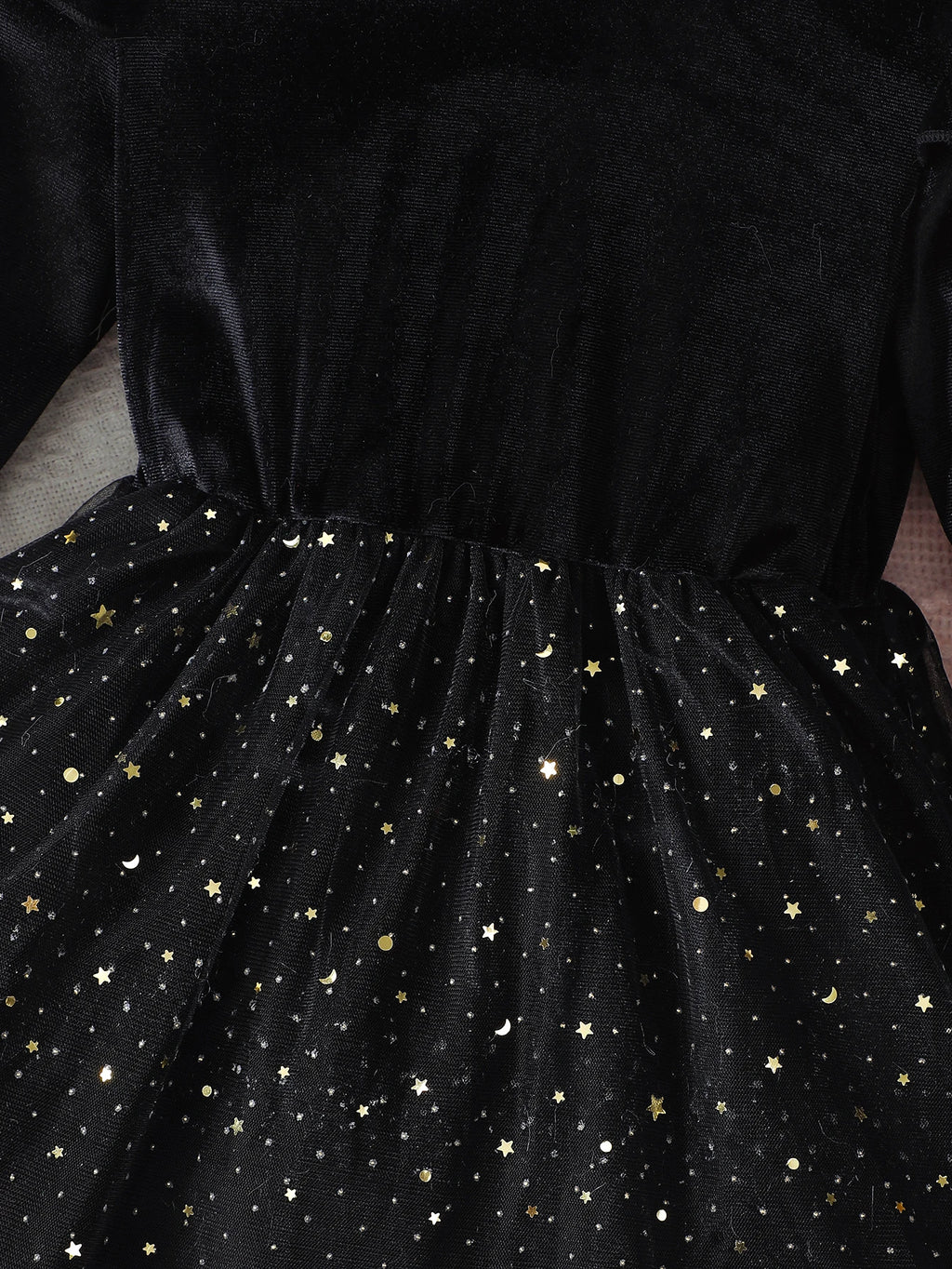 4-7 Year Children Girls Dress Round neck Satin Stars Tulle Ceremonial Dress for Girls' Spring  Autumn Fashion Party Dress