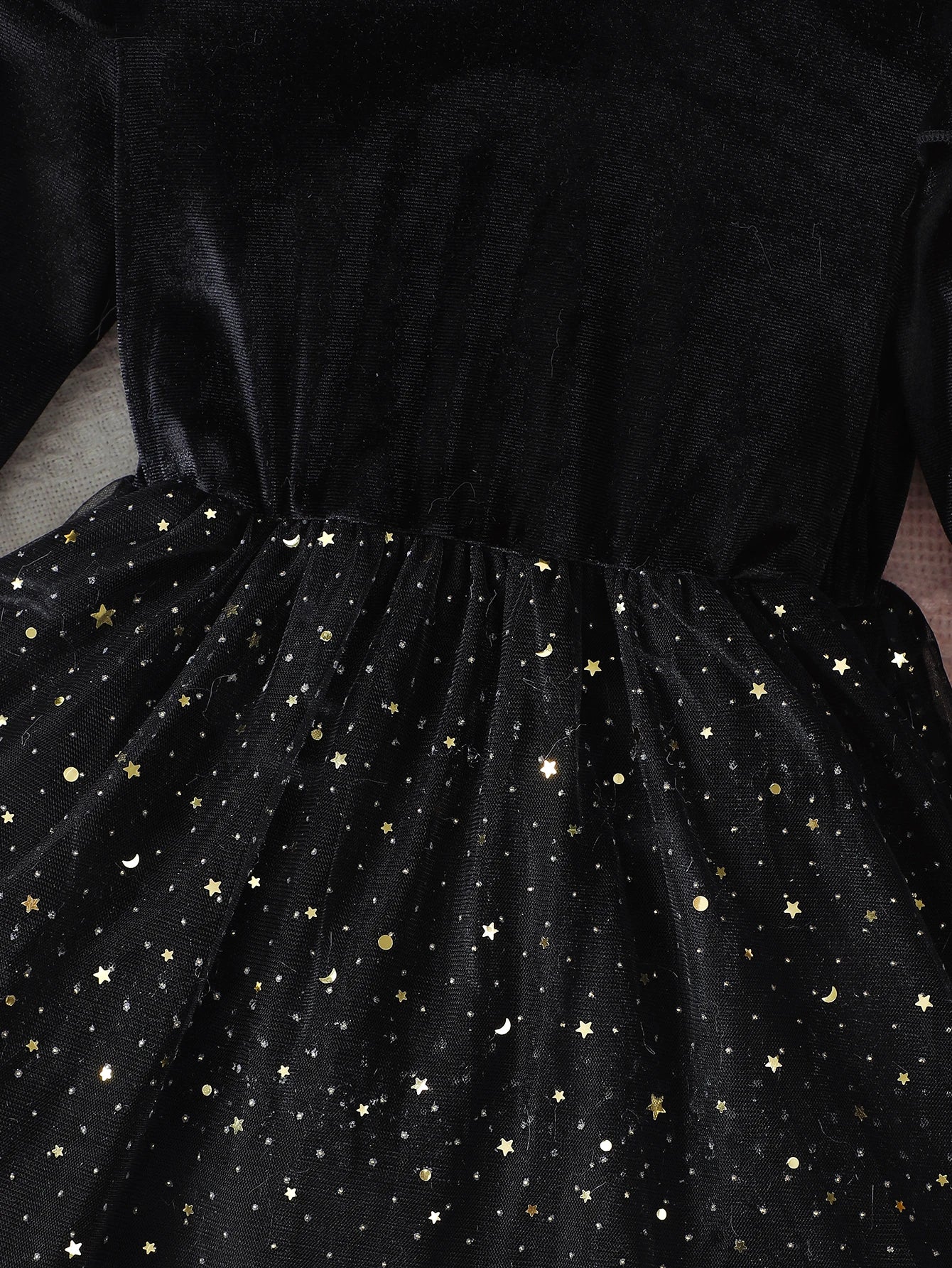 4-7 Year Children Girls Dress Round neck Satin Stars Tulle Ceremonial Dress for Girls' Spring  Autumn Fashion Party Dress