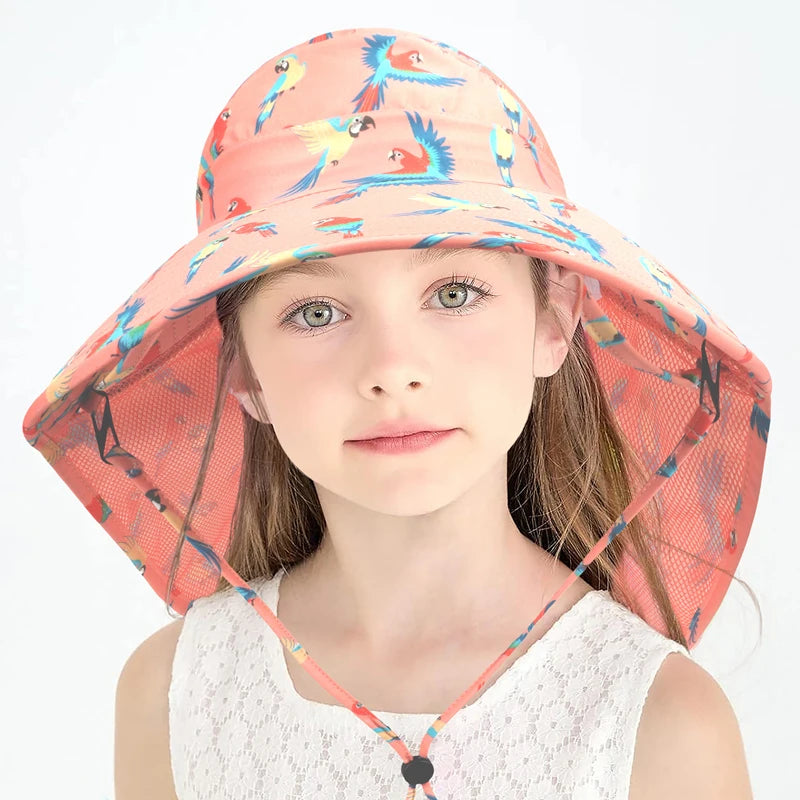 Kids Bucket Hat Summer Quick-dry Baby Sun Hat Big Brim Neck Protector Children Panama Cap for Girls Boys Beach Travel 6M-5Y