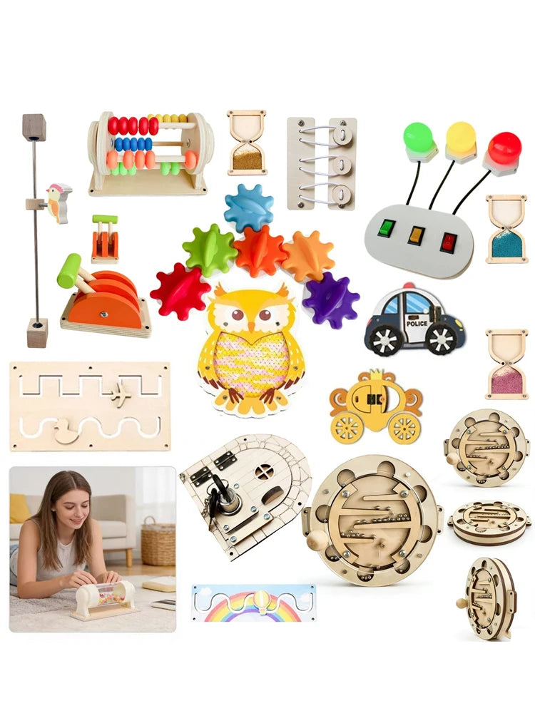 2026 Montessori Busy  Accessories Wooden Exercise Babys Hand Eye Educations Toy Square Floor Hourglass Graffiti SlideGift Toy