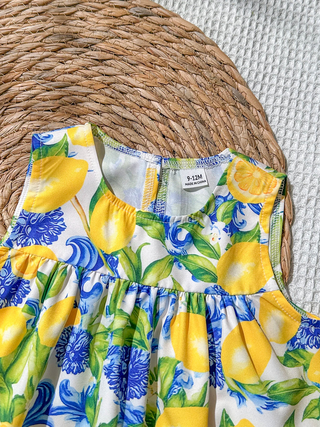 Baby Girl Lemon Floral 2‑Piece Outfit Sleeveless Print Top & Yellow Shorts Set
