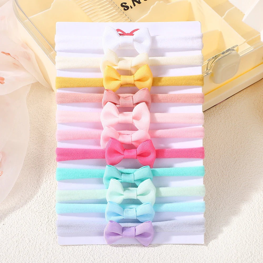 11Pcs/lot solid color bowknot headband exquisite mini nylon head band set baby high elasticity without damaging hair