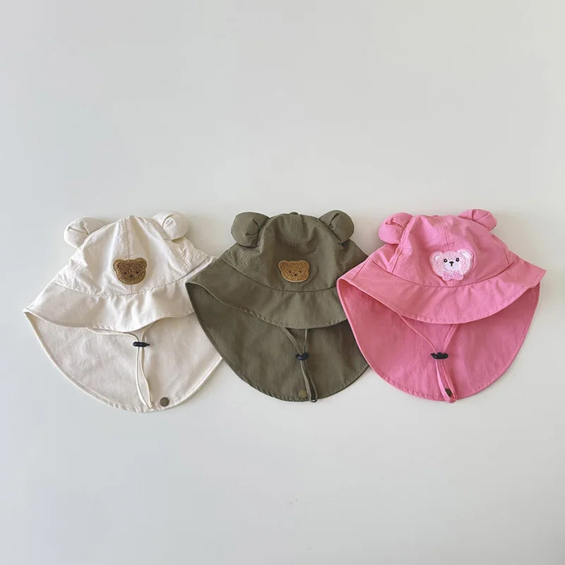 Bear Baby Summer Hat Shawl Kids Sun Hats Beach Travel Neck Protection Baby Cap Children Panama Infant Toddler Accessories 8M-3Y