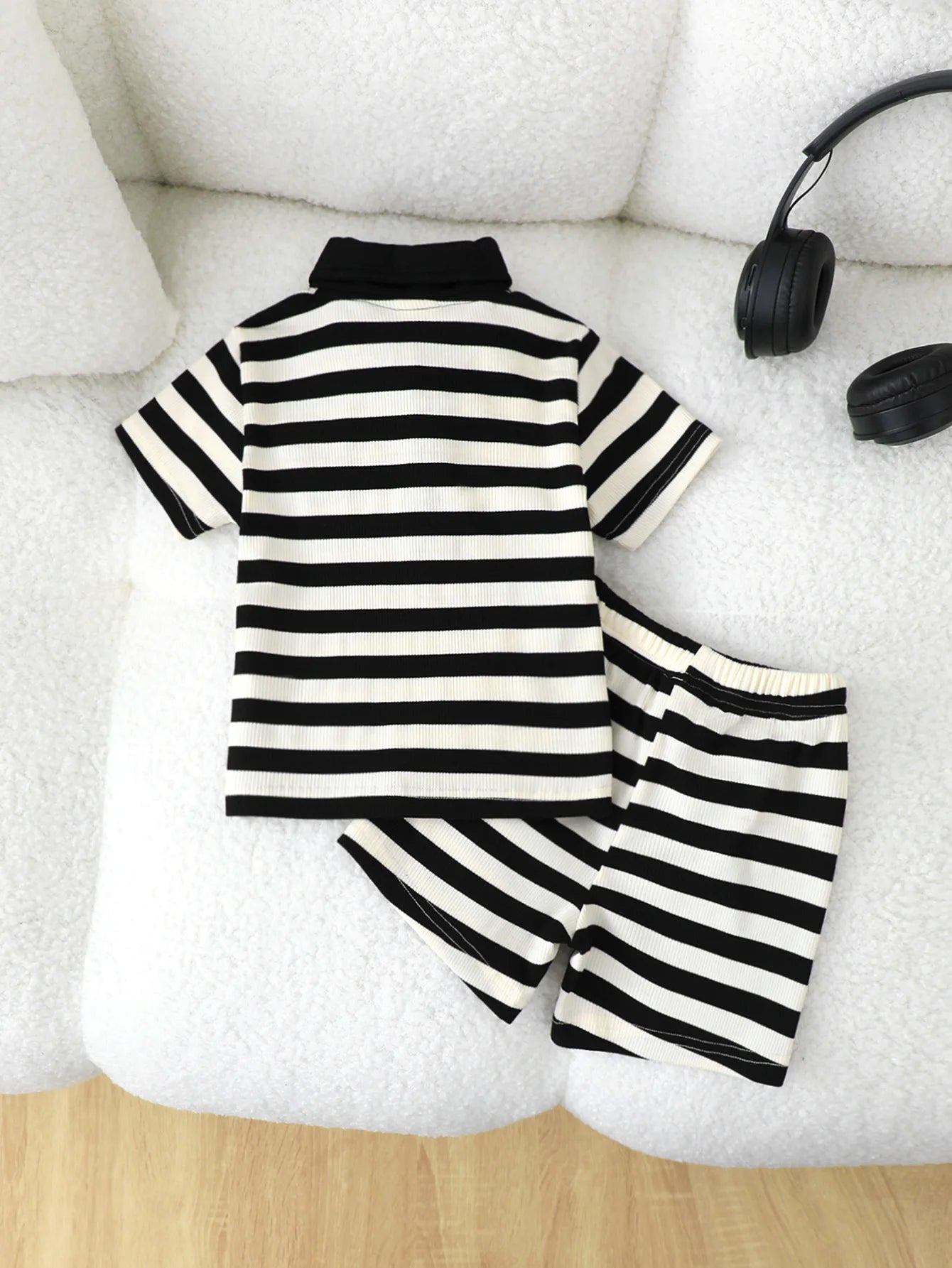 2Pcs Baby boy Baby Summer Set with Collar Striped Short Sleeves and Shorts Fashion Set Suitable for 0-3 Year Old Toddler Boys