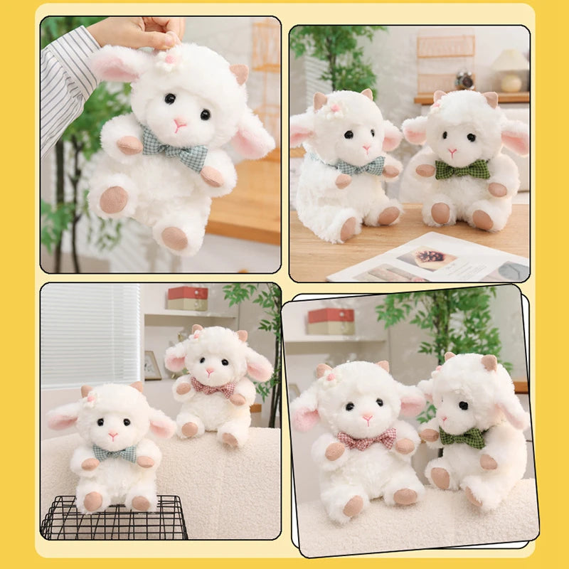 Nice 1pc 23cm Cute White Sheep Plush Toy With Pink Ears And Removable Apron Soft Stuffed Lamb Doll For Girls Birthday Gift
