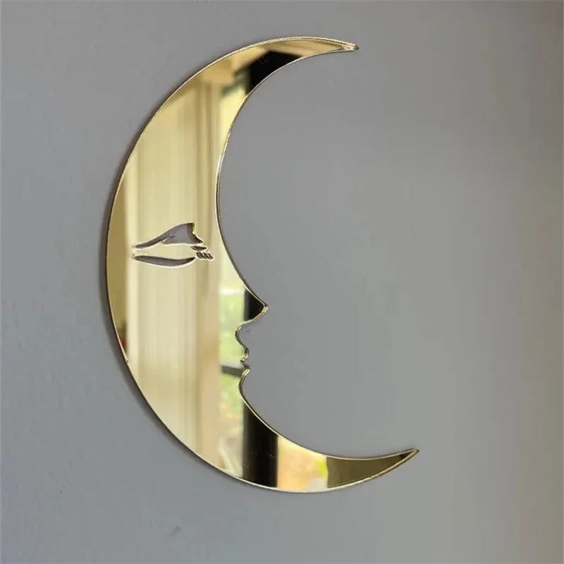 Vintage Acrylic Gold Crescent Moon Wall Art Mirror For Living Room Decor With Gold And Silver Finish