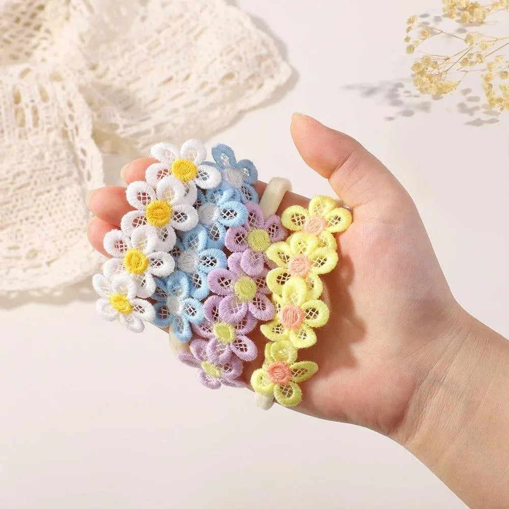 Girls Lace Flower Headbands 6 Piece Set Elastic Hair Accessories Model HBN06 Colorful Decorated