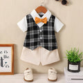 Baby boy Set Lapel collar Plaid Top+Shorts 2-piece set suitable for 0-3 Year old Baby boys, Summer Party Little Gentleman Set