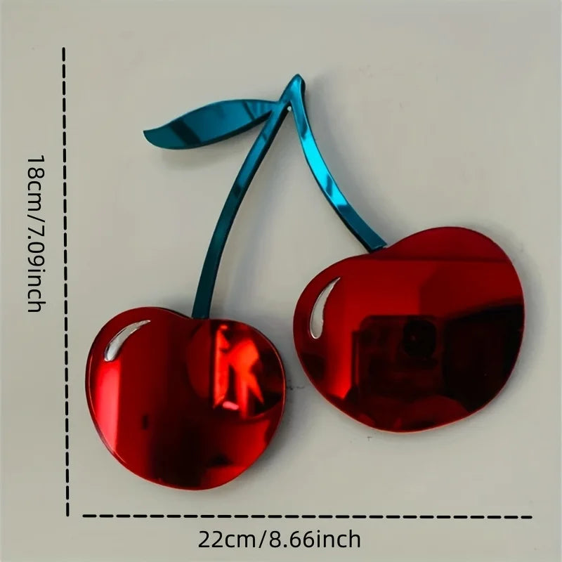 Ins Nordic Style Cute Little Cherry Wall Decoration Mirror, Creative Wall Mirror for Girls' Rooms, Used in Hallways, Living Rooms, Bedrooms, Bathrooms, Home Decorations