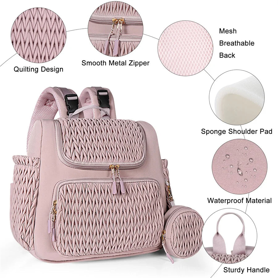 Mommy Diaper Bag Backpack Baby Stroller Organizer Large Capacity Travel Maternity Bag with Insulated Bottle Pockets Changing Pad