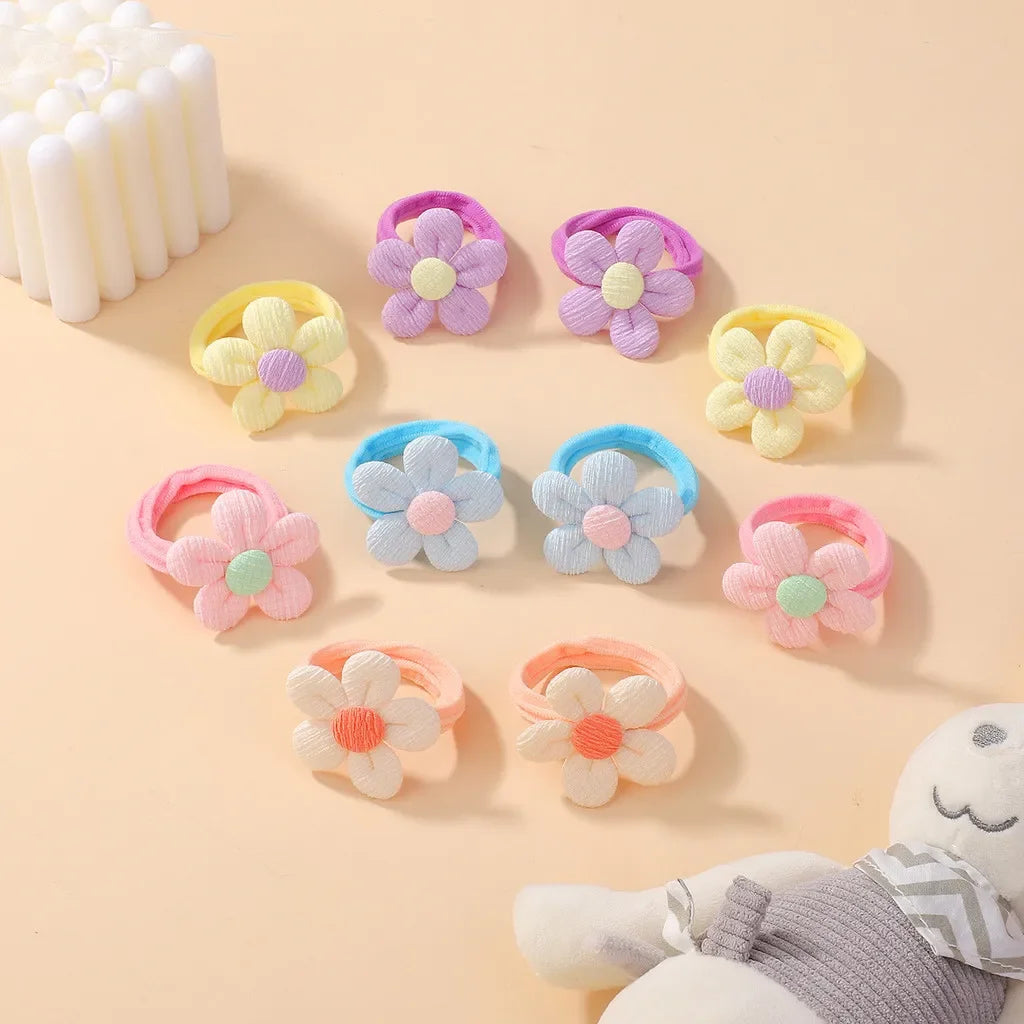 10Pcs/Lot Girls Headbands Flower Hair Strap Horsetail Head Rope Kids Braided Towel Ring Accessories