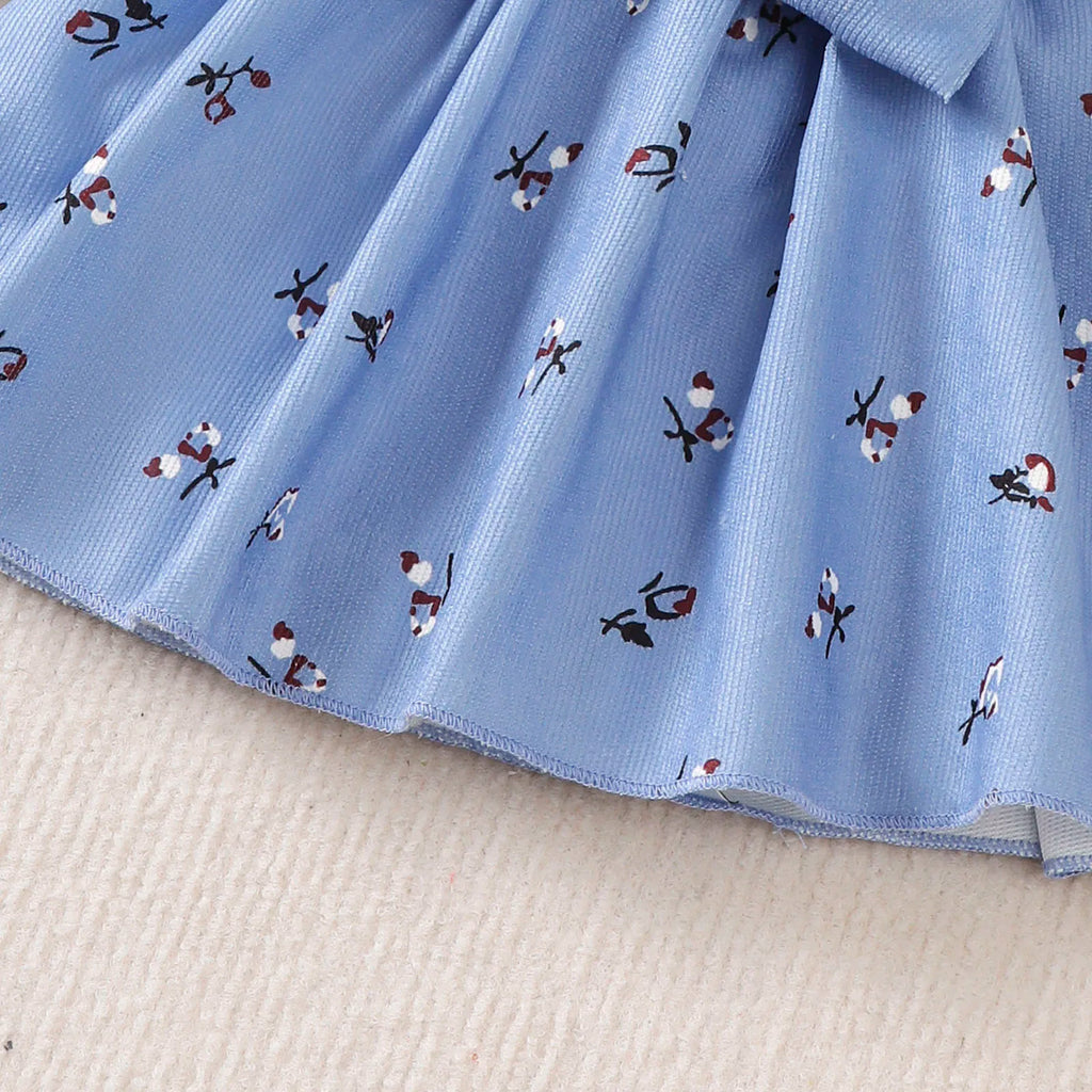 2pc/Set childrens' baby girl Dress Color blocking Broken flowers Big Bow Princess Dress+Headband 0-24 Months Baby Fashion Dress
