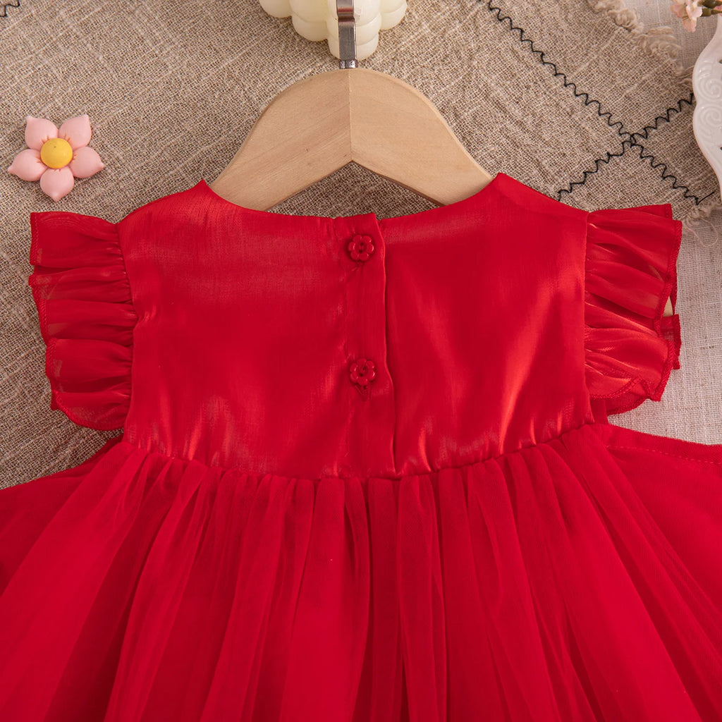 Korean Style Sweet Solid Color Baby Girl Dress Summer Fashion Flower Birthday Party Gift or Wedding Princess Fairy Toddler Dress