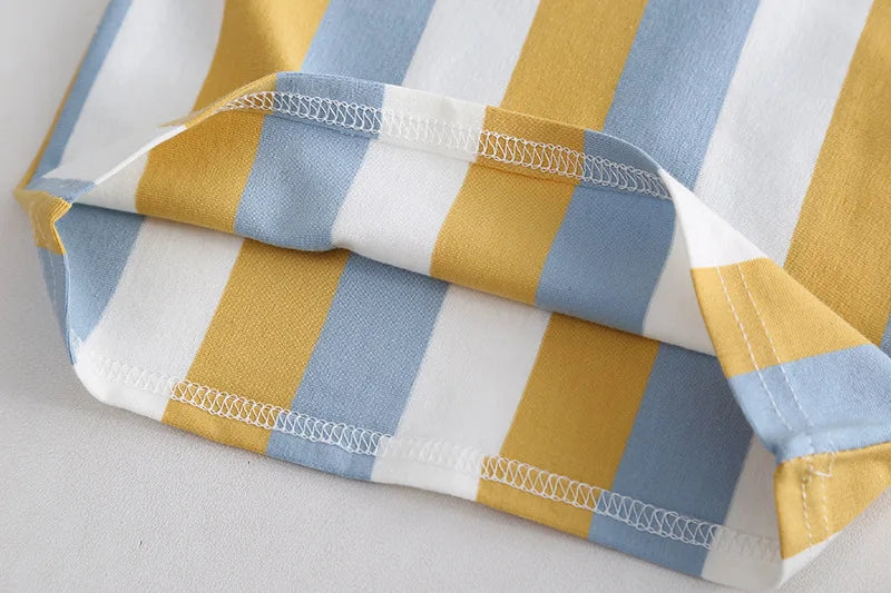‌New Boys Cotton Striped Shorts Set 2-Piece Summer Outfit Fashion Short Sleeve Casual Playwear Stylish Kids Clothing‌