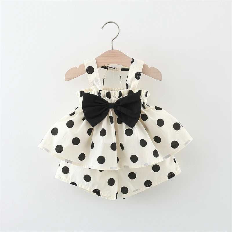 2pc/Set Girls' Outfit Set Summer Polka Dot Bow Blouse And Shorts Baby Girl Clothing Cute Beach Baby Set