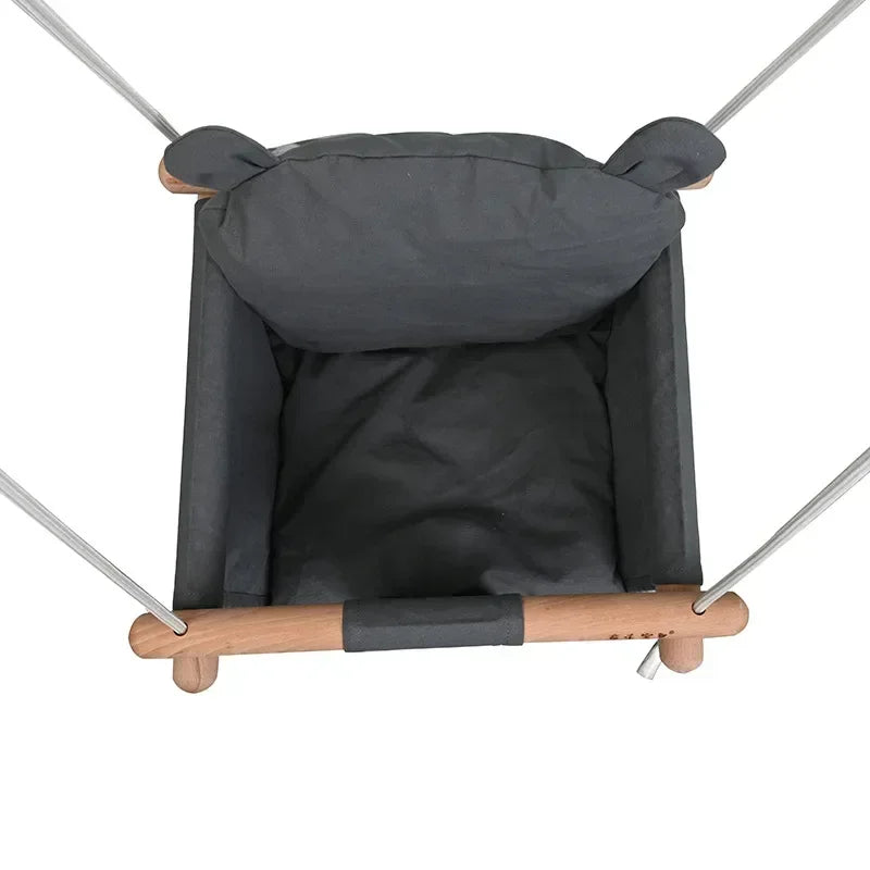 Beige Canvas and Wood Baby Swing Chair - Indoor Outdoor Hanging Toy