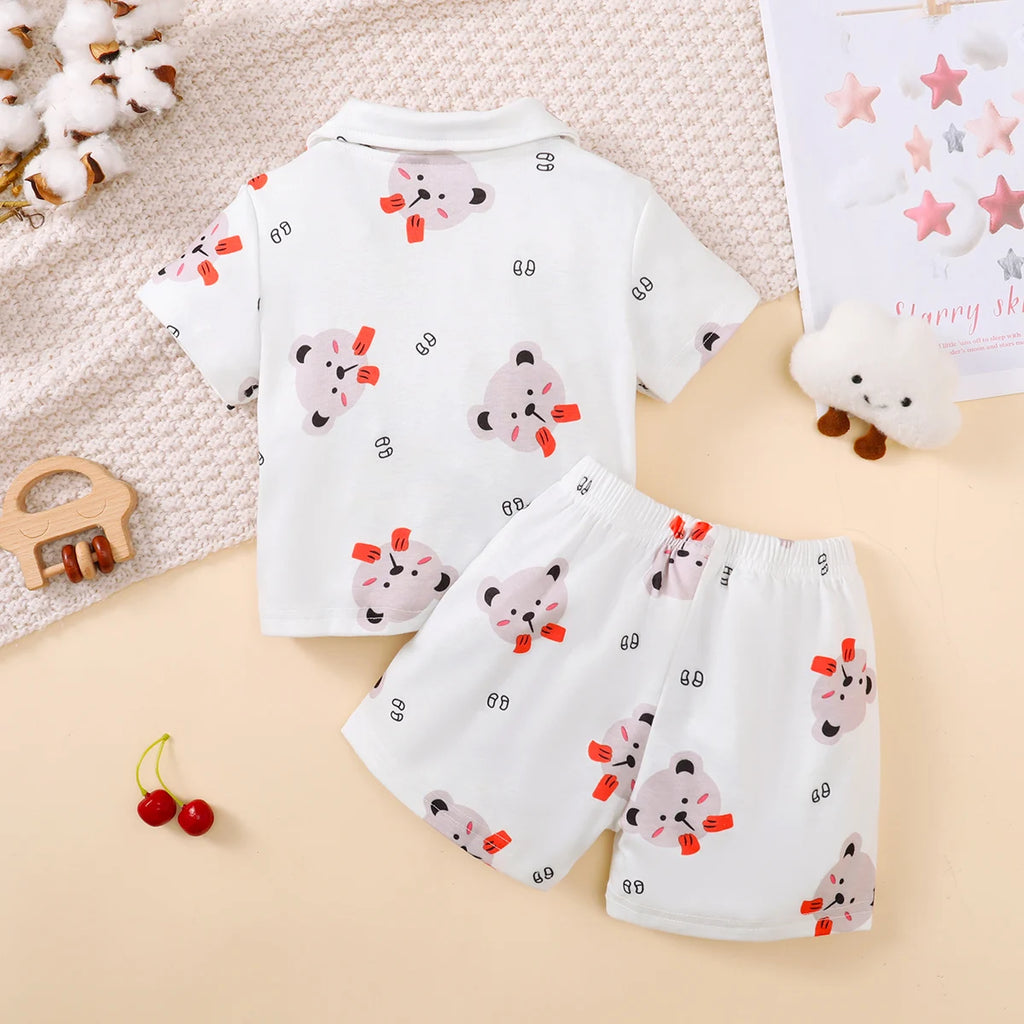 Children's Girls' Cartoon Pajamas Teddy Bear Strawberry print Short sleeved+Shorts 2Pcs/Set 0-3 Years old Cute Baby Girl Pajamas