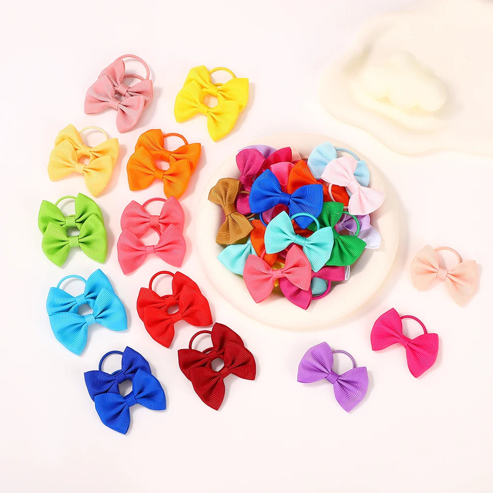 20/40Pcs/lot Hair Ribbons Head Bows Tie for Girls Elastic Solid Bowknot Rubber Hairband Kids Headwear Wholesale