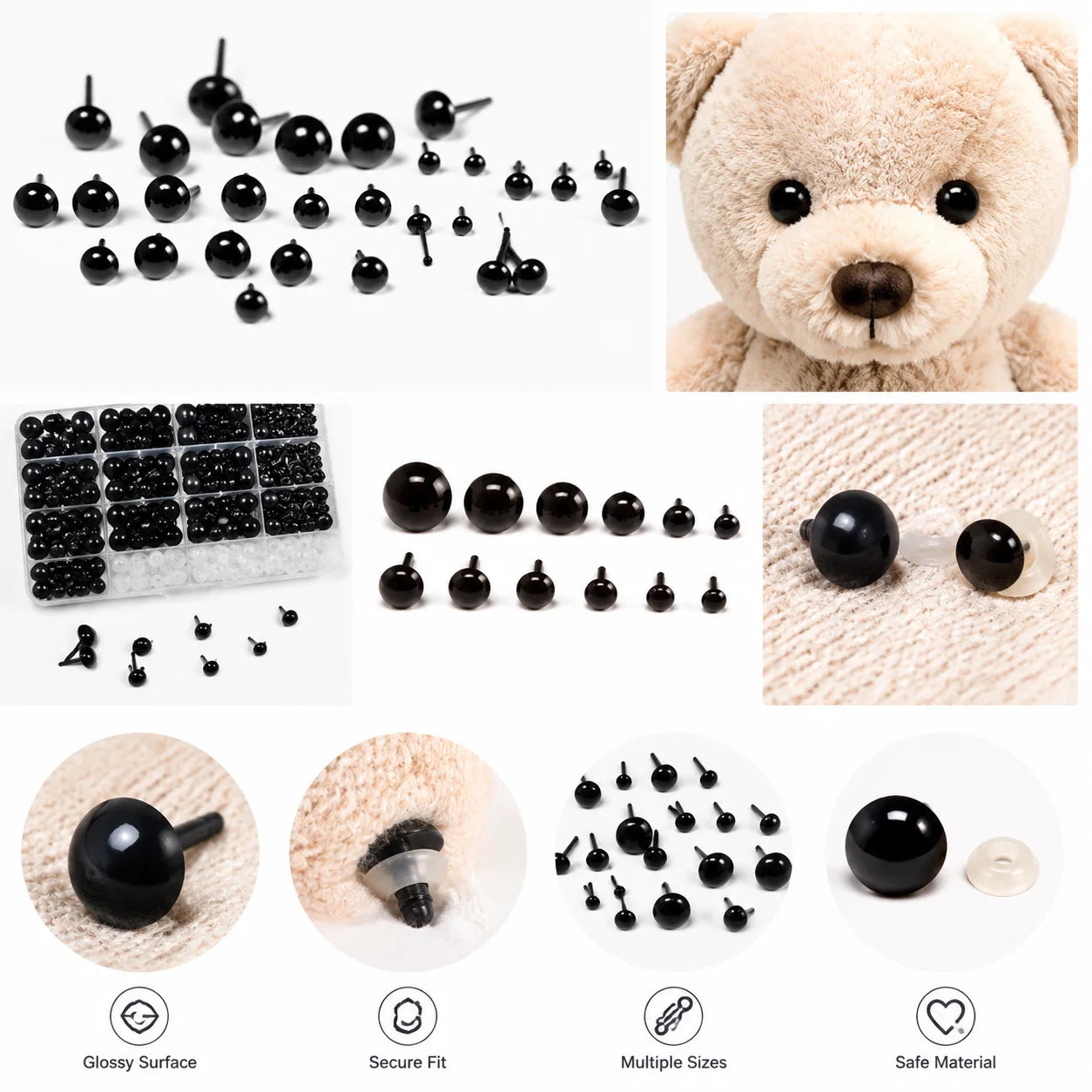 DIY 10pcs 5.5-7-9-12-13-16-18MM Plush Toy Dog Nose Doll Accessories Black Plastic Plush Safety  Nose For Toys  Funny Toy Animal