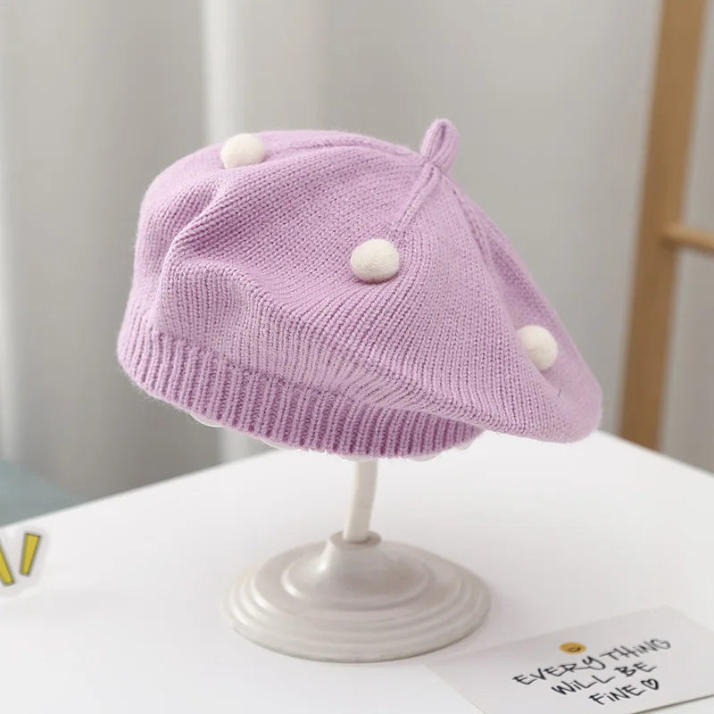 Infant Beret Wool Hat For Autumn Winter Warmth Baby Toddler Knitted Painter Style Bonnet