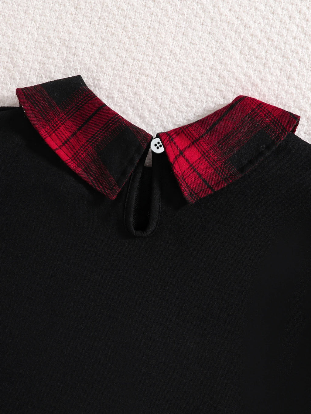Girls Fashion Casual 2-Piece Set Black Lapel Long-Sleeved Letter Print Shirt Plaid Skirt Spring Autumn New