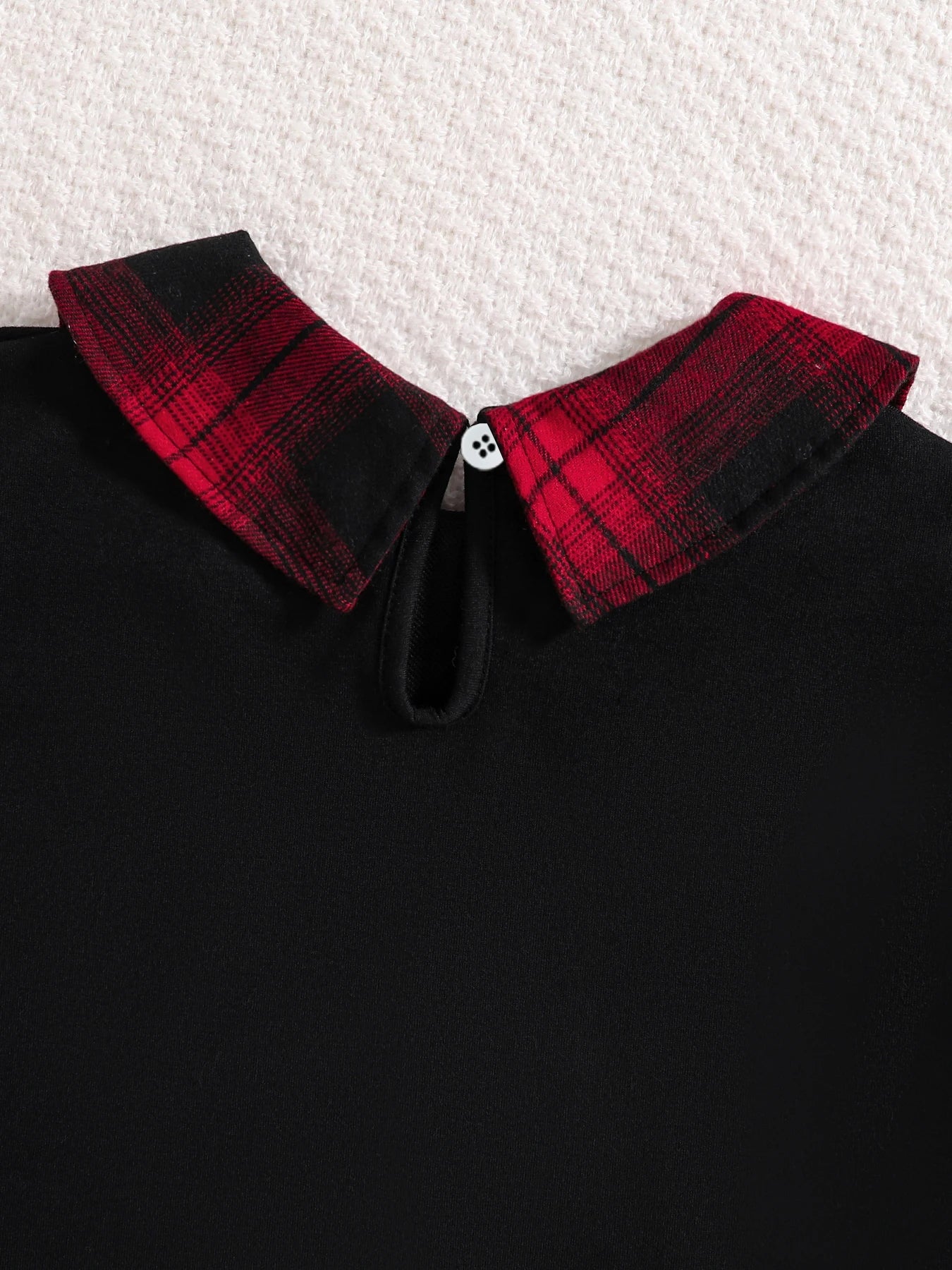 Girls Fashion Casual 2-Piece Set Black Lapel Long-Sleeved Letter Print Shirt Plaid Skirt Spring Autumn New
