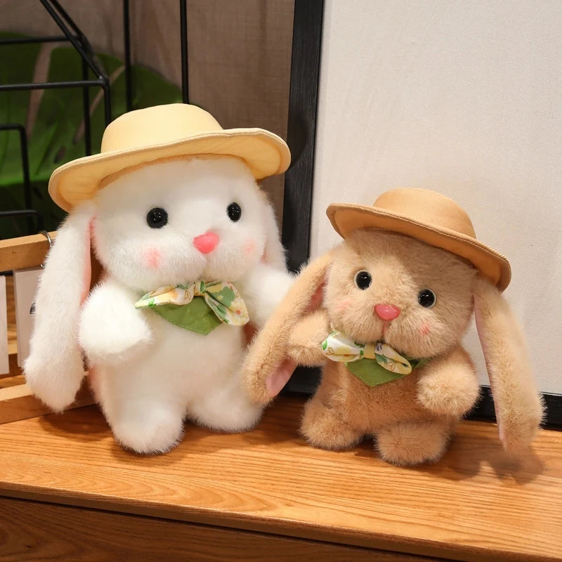 Hot Lovely Outing Trip Bunny Plush Toys Fluffy Cozy Cartoon Sun Hat Little Rabbit Doll Gentle Children Companion Xmas Gift