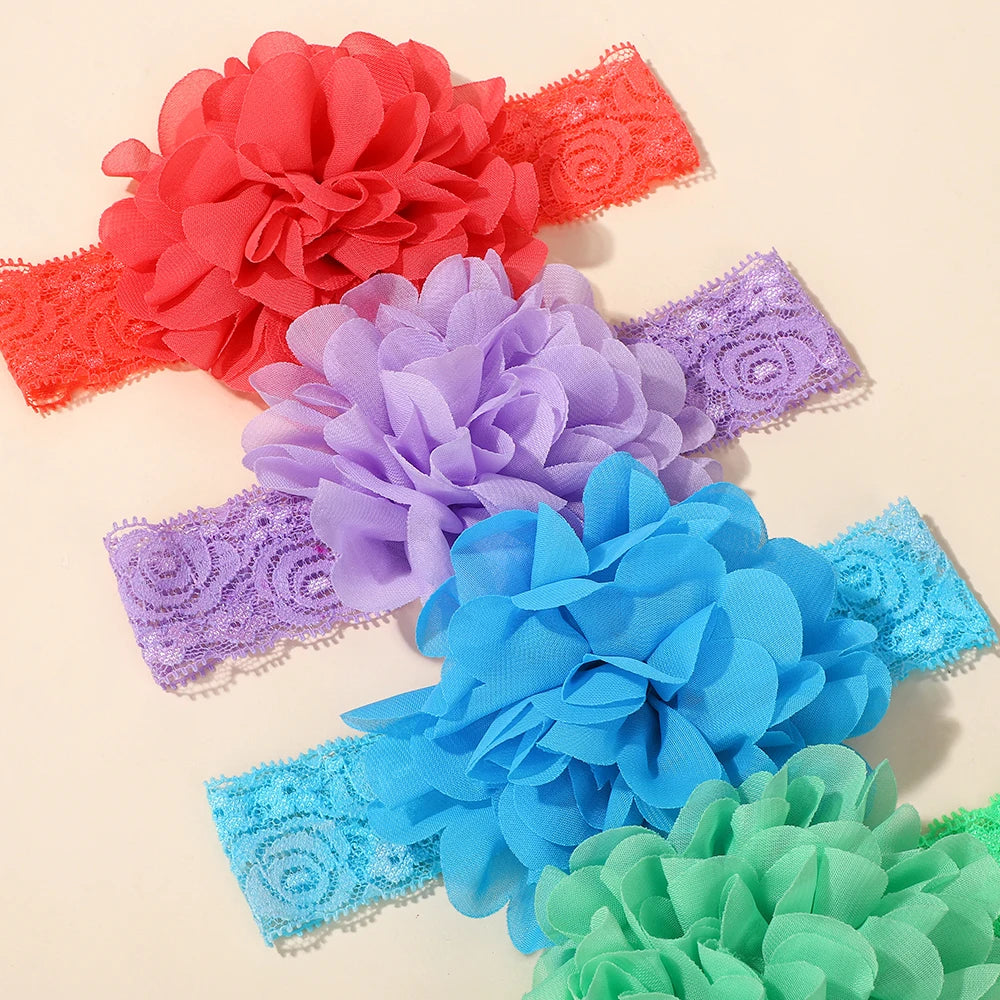 20Pcs random color lace nylon hair band for baby elastic wide band flower headband cute infant no harm to hair headdress