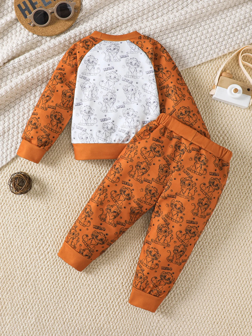 2Pcs Child Boys' Set Round Neck Lion Print Long sleeved+Pants Set suitable for 1-5 Year Boys' Spring and Autumn Sports Suit
