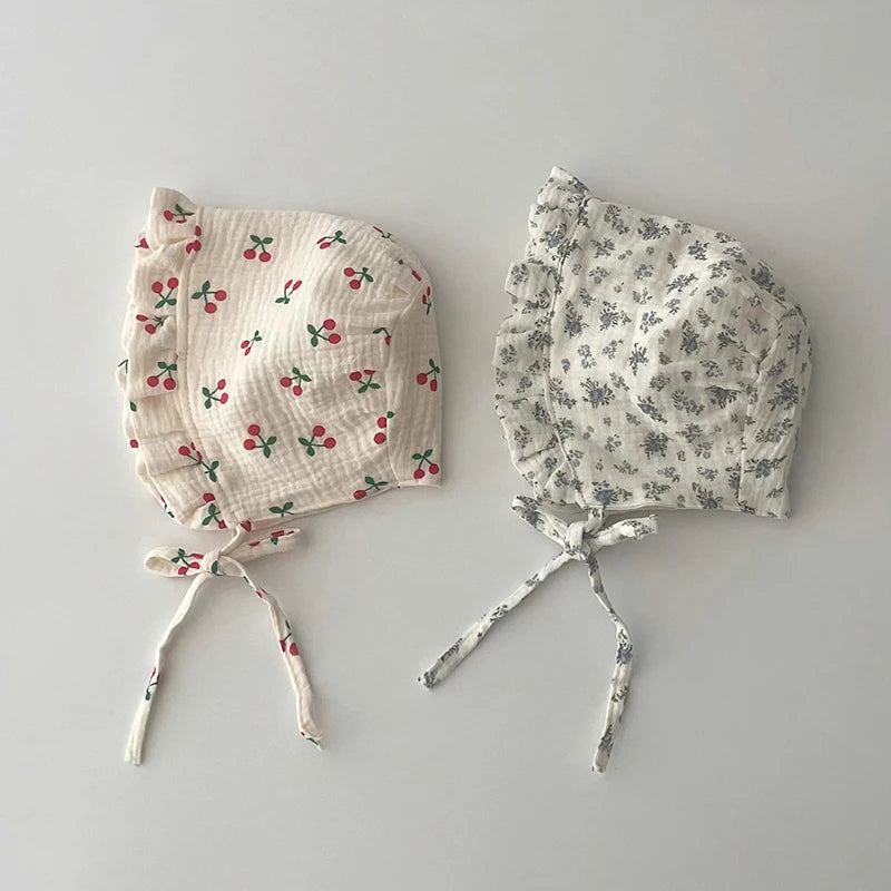 0-12Month Newborn Floral Ear Protection Hat Princess Girl Palace Hats Spring Summer Baby Sunshade Visors Flower Print Infant Cap