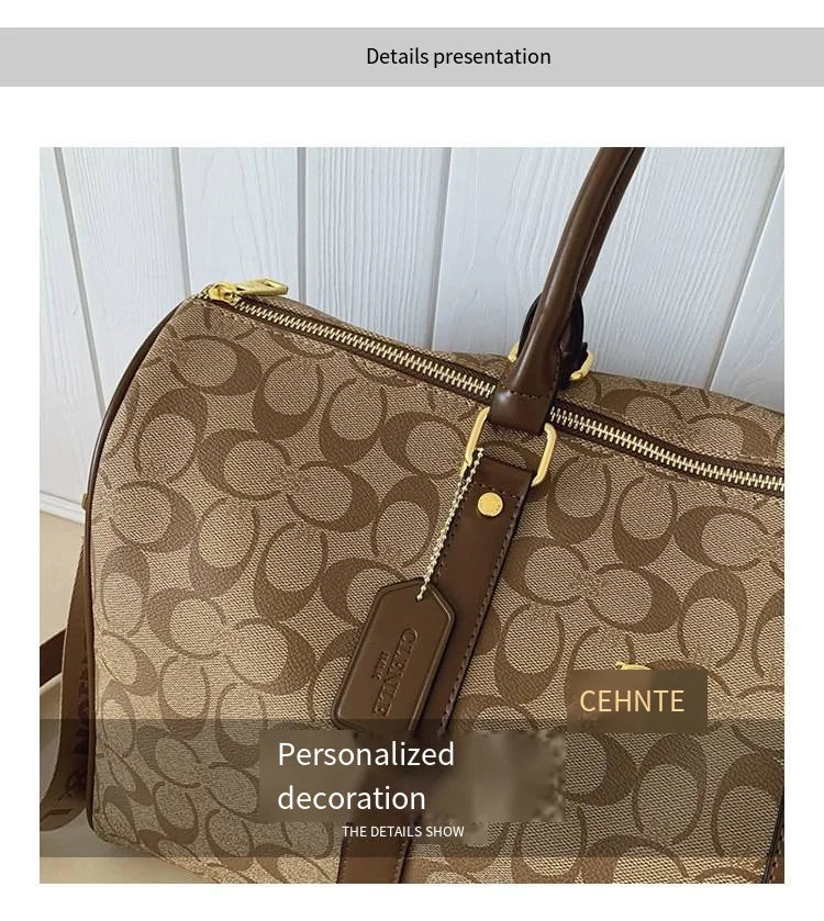Classic Vintage Monogram Travel Duffle Bag, Trendy Versatile Overnight Weekender Bag with Top Handles & Adjustable Strap