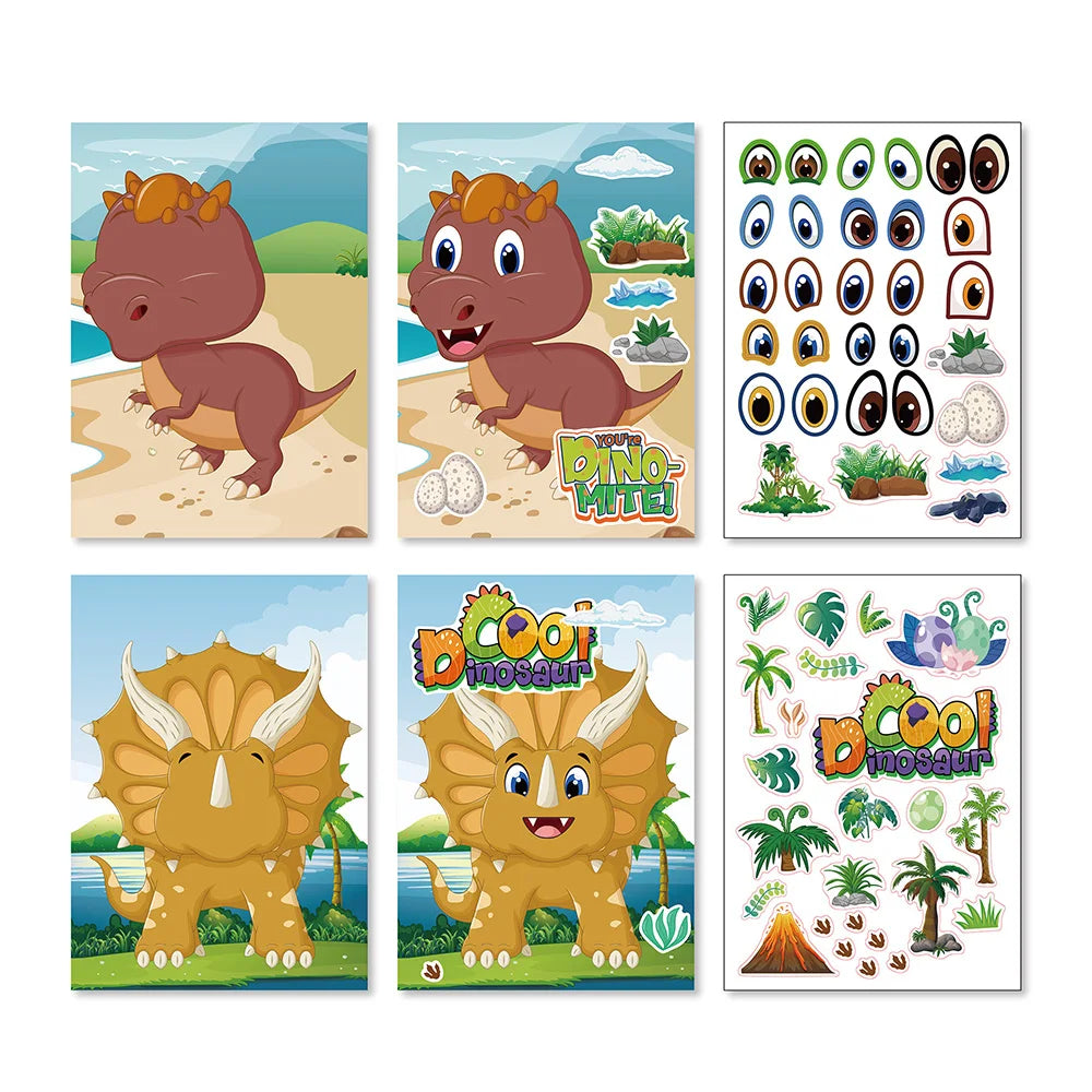 Make a Face DIY Animal Princess Dinosaur Jigsaw Stickers Kids Puzzle Games Funny Cartoon Educational Craft Stickers Toy For Baby