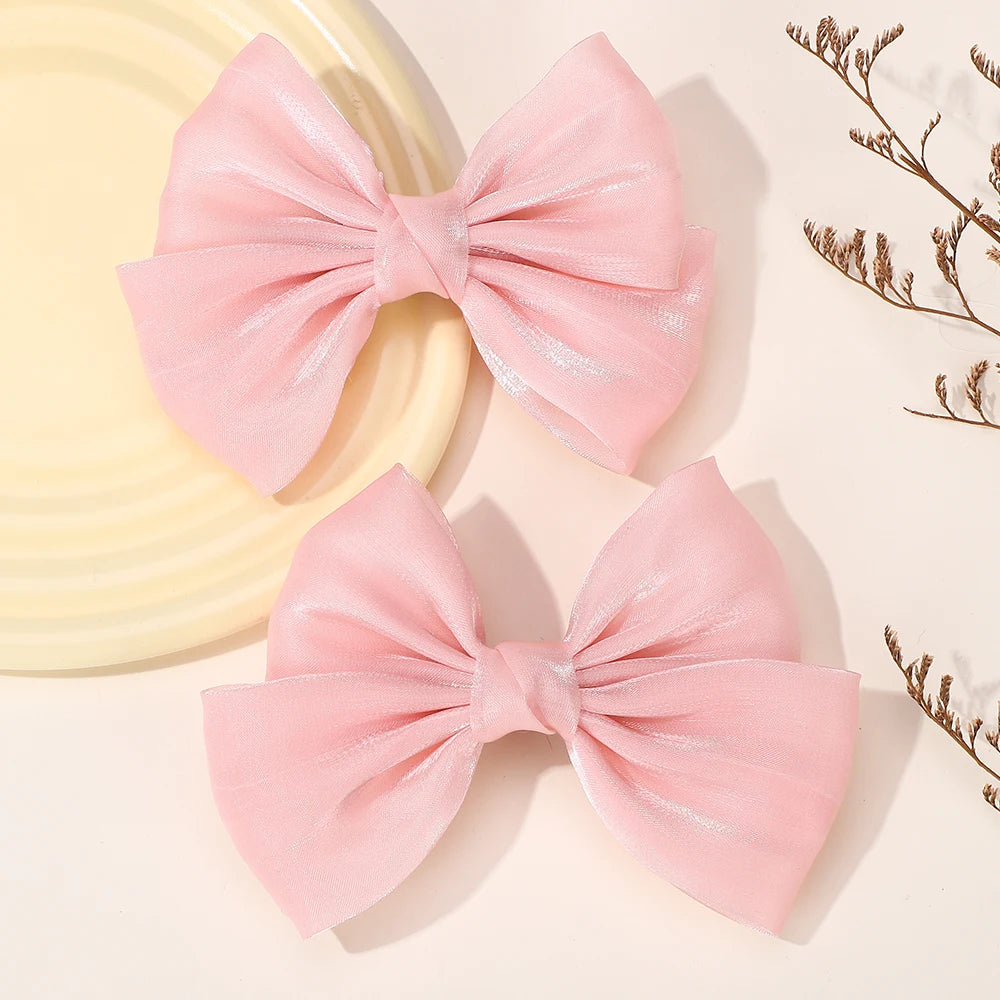 2Pcs/lot Big Bows Chiffon Hair Clips Cheer Bowknot Hairpin Children Headdress Fashion Girls Hair Accessories