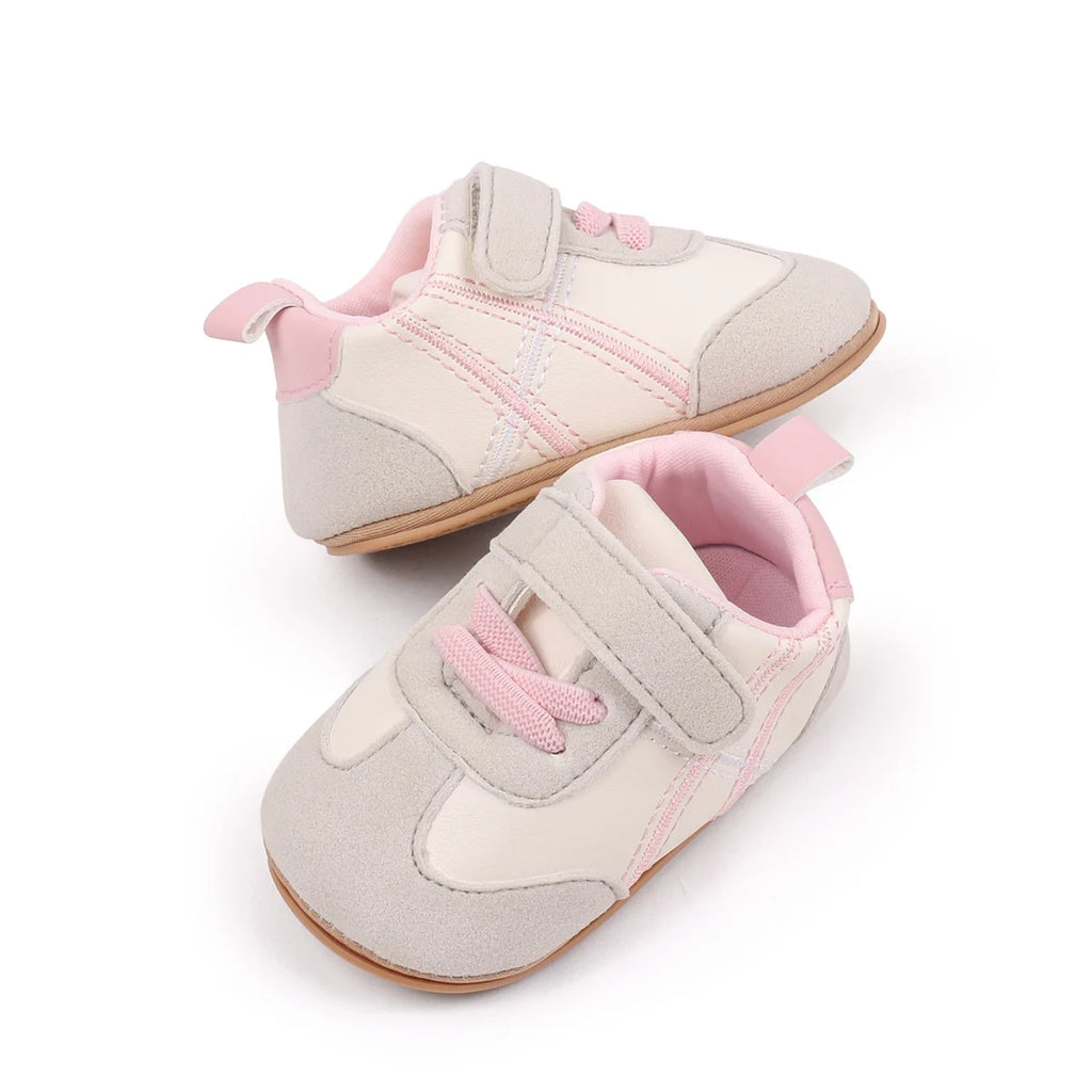 2025 New Spring Autumn Baby Girls and Boys Casual Sneakers TPR Sole Anti Slip Fashion Design PU Patchwork Infant Walking Shoes