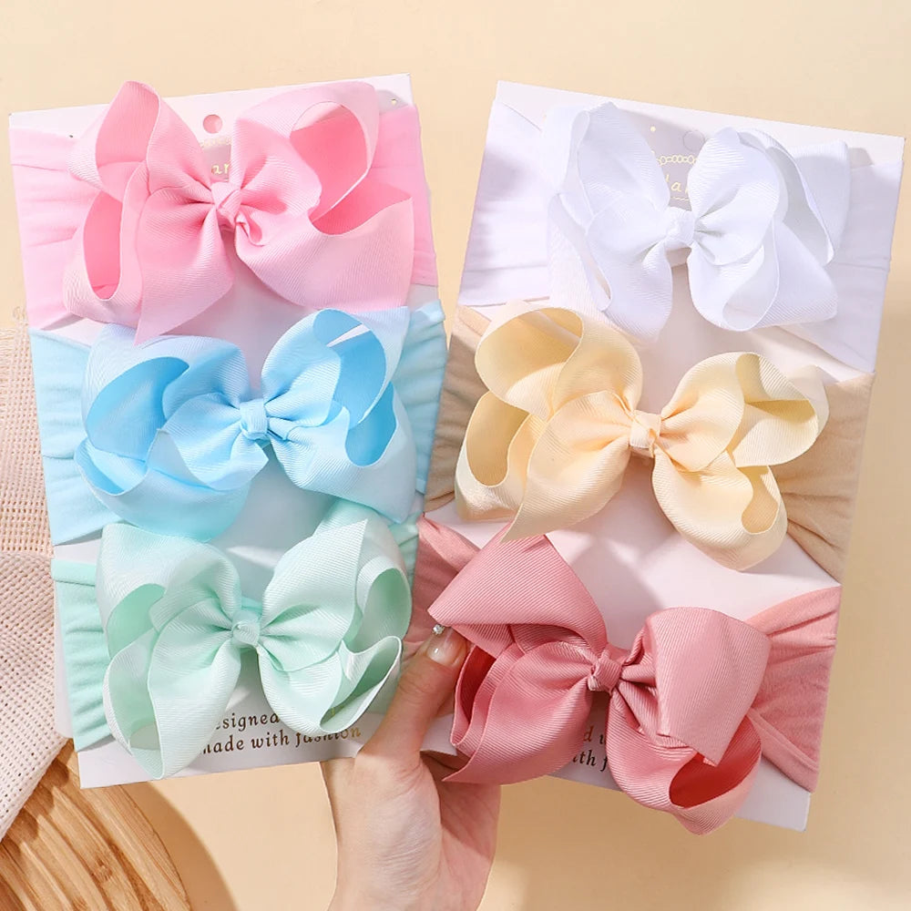 1pcs Large Ribbon Bow Baby Headband Girls Wide Nylon Turban Newborn Bow Headwrap Baby Gift Super Soft Infant Hair Accessories