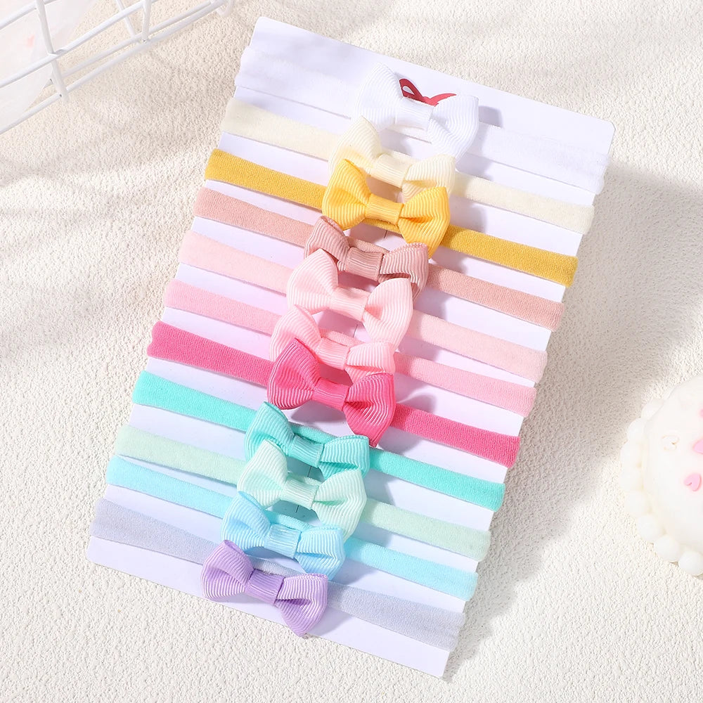 11Pcs/lot solid color bowknot headband exquisite mini nylon head band set baby high elasticity without damaging hair