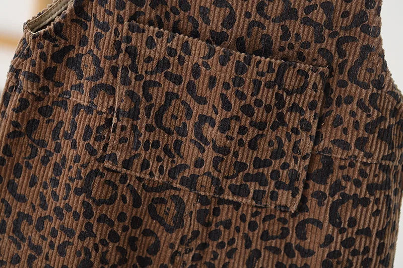 2026 Autumn 1-4T Kids Clothes Corduroy Girls Overall Leopard Print Boys Jumpsuits Children Playsuit