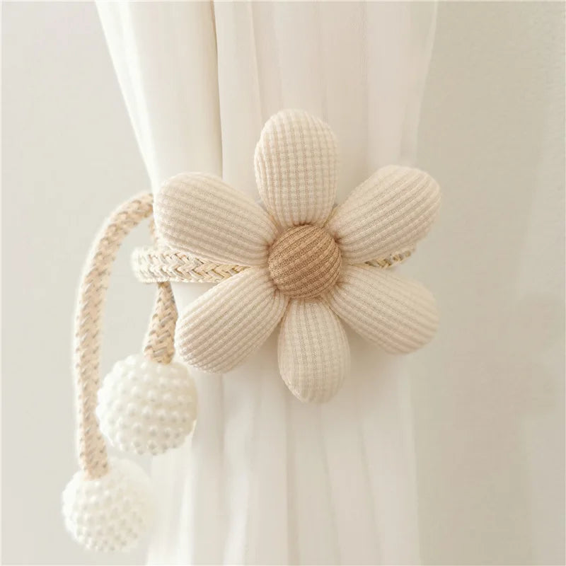 Curtain Tiebacks Hold Curtains With Three-Dimensional Flower Pearl Buckle, Elastic Strap, 2 Pcs, Children Room Decor