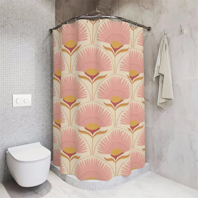 Shower Curtain Vintage Floral Pattern Art Deco Style 180x180 cm Waterproof Polyester Bath Decor