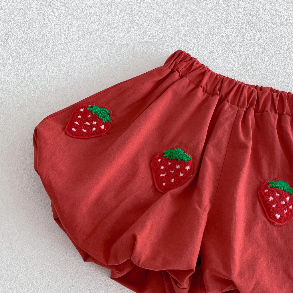 Summer Two-Piece Set for Baby Girls: Strawberry-Themed Vest and T-Shirt with Blooming Flower Pants, Stylish and Trendy