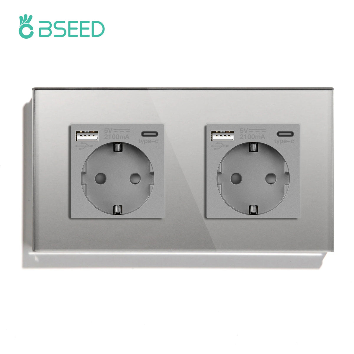BSEED Double Socket EU Standard Wall Socket With Golden Crystal Glass Panel 16A 110-240V